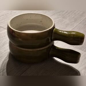 Olive Green Ceramic Soup Bowls with Handles